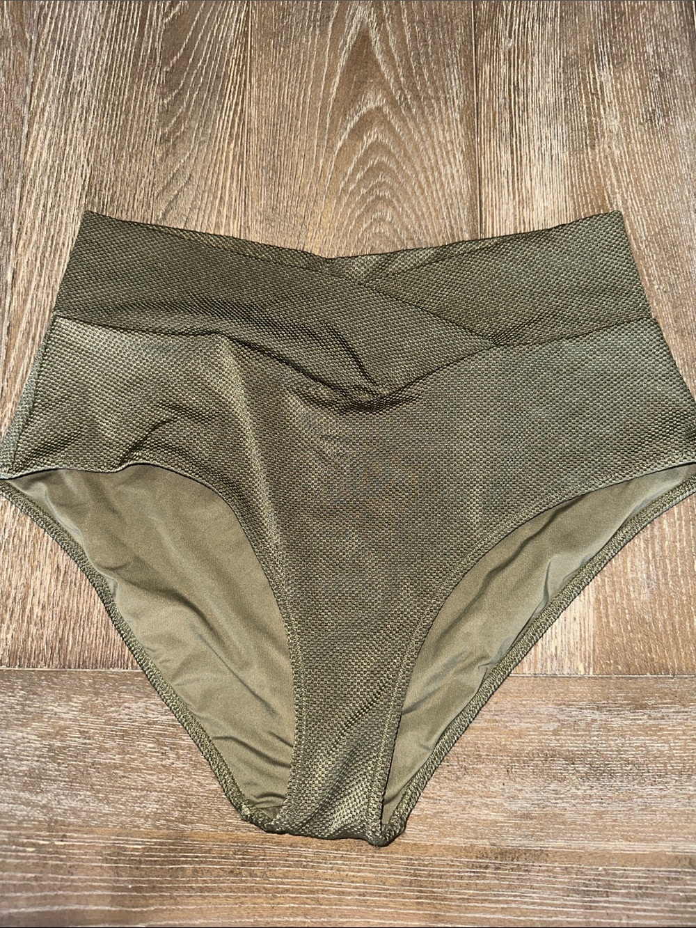 Aerie Olive Green Textured High Waisted Bikini Bottoms Size Large